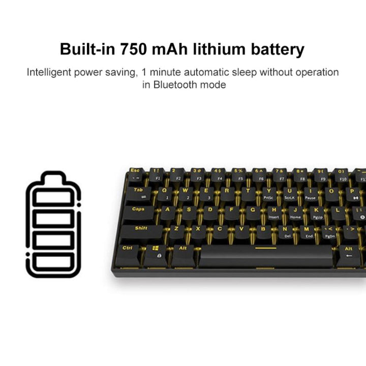 Lisslune | RK61 61 Keys Bluetooth / 2.4G Wireless / USB Wired Three Modes Tablet Mobile Gaming Mechanical Keyboard, Cable Length: 1.5 m, Style: Green Shaft (Black)