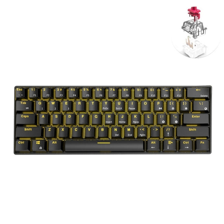 Lisslune | RK61 61 Keys Bluetooth / 2.4G Wireless / USB Wired Three Modes Tablet Mobile Gaming Mechanical Keyboard, Cable Length: 1.5 m, Style: Red Switch (Black)