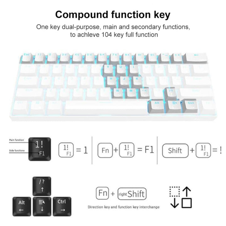 Lisslune | RK61 61 Keys Bluetooth / 2.4G Wireless / USB Wired Three Modes Tablet Mobile Gaming Mechanical Keyboard, Cable Length: 1.5 m, Style: T-Shaped (Black)