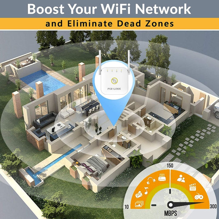Lisslune | PIX-LINK WR22 300Mbps Wifi Wireless Signal Amplification Improvement Extender, Plug Type: AU Plug (Black)