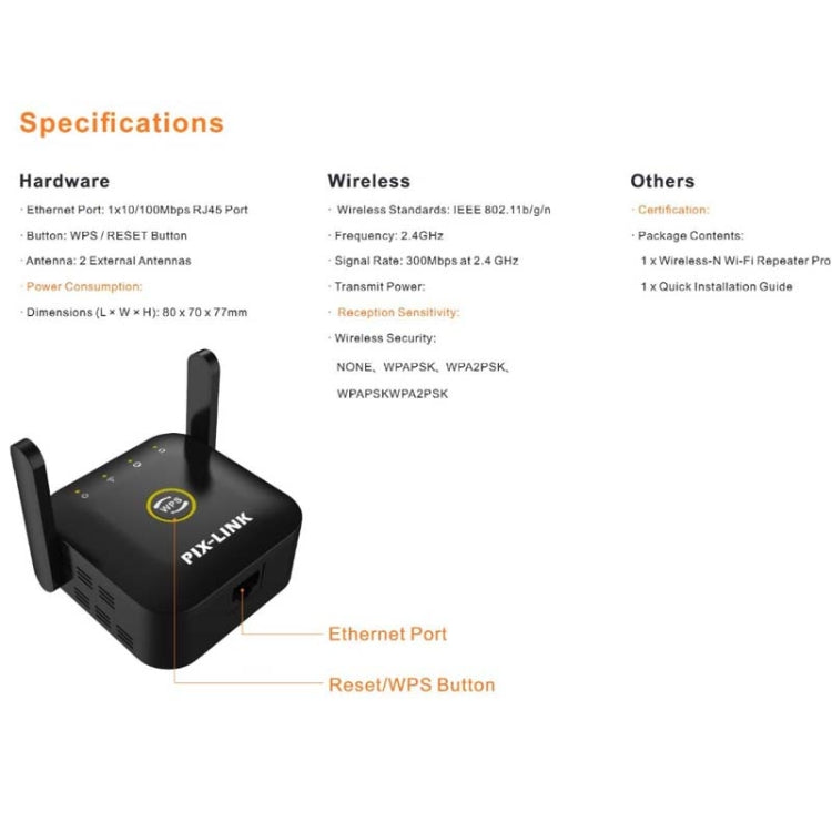 Lisslune | PIX-LINK WR22 300Mbps Wifi Wireless Signal Amplification Improvement Extender, Plug Type: AU Plug (Black)