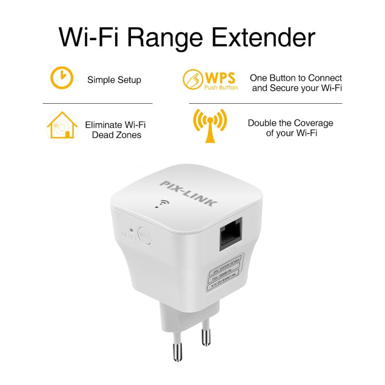 Lisslune | PIXLINK WR12 300Mbps WIFI Signal Booster Improved Repeater, Plug Type: EU Plug
