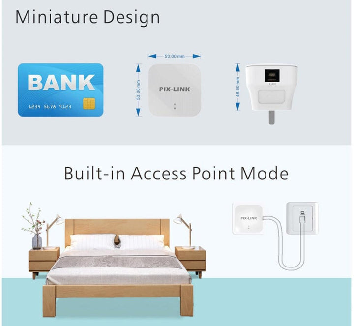 Lisslune | PIXLINK WR12 300Mbps WIFI Signal Booster Improved Repeater, Plug Type: EU Plug