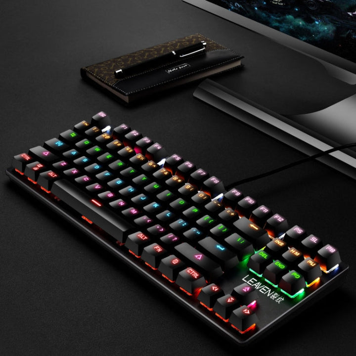 Lisslune | LEAVEN K550 87 Keys Green Shaft Gaming Athletic Office Notebook Punk Mechanical Keyboard, Cable Length: 1.8m (Black)