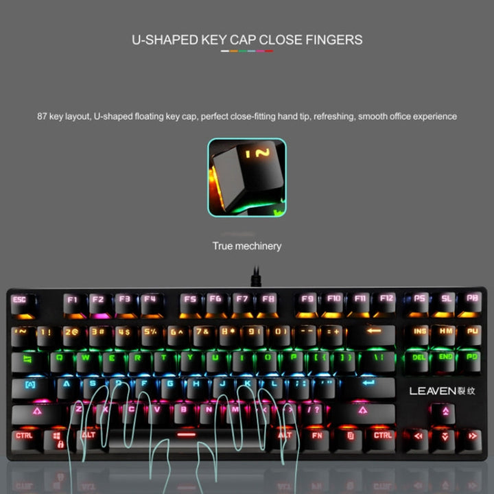 Lisslune | LEAVEN K550 87 Keys Green Shaft Gaming Athletic Office Notebook Punk Mechanical Keyboard, Cable Length: 1.8m (Black)