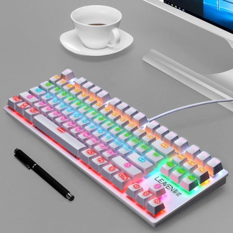 Lisslune | LEAVEN K550 87 Keys Green Shaft Gaming Athletic Office Notebook Punk Mechanical Keyboard, Cable Length: 1.8m(White)
