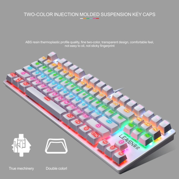 Lisslune | LEAVEN K550 87 Keys Green Shaft Gaming Athletic Office Notebook Punk Mechanical Keyboard, Cable Length: 1.8m(White)