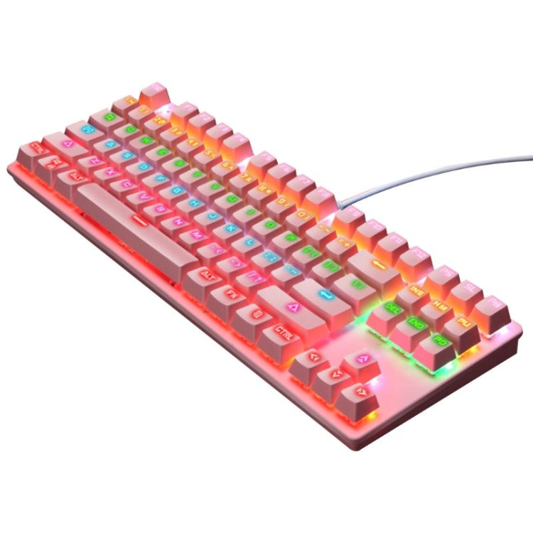 Lisslune | LEAVEN K550 87 Keys Green Shaft Gaming Athletic Office Notebook Punk Mechanical Keyboard, Cable Length: 1.8m (Pink)