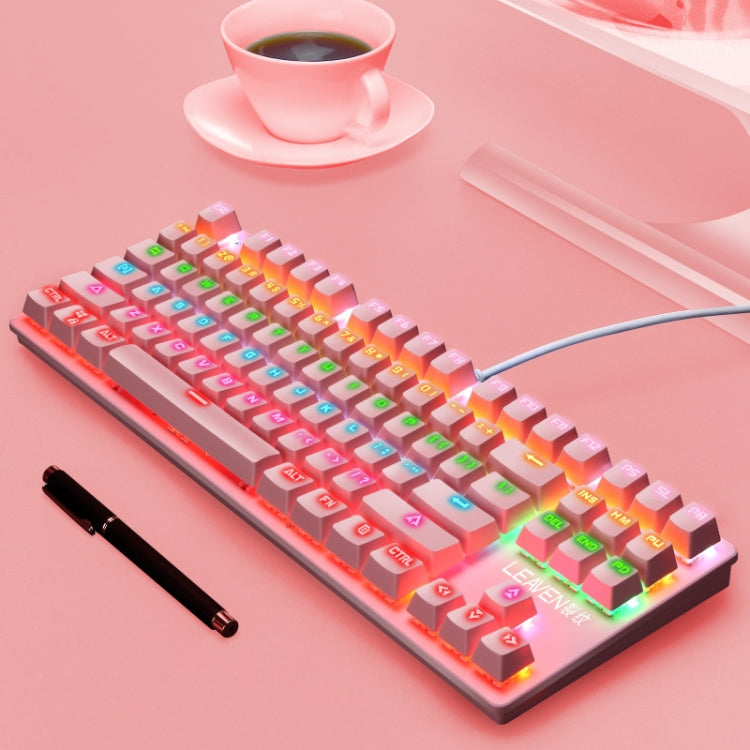 Lisslune | LEAVEN K550 87 Keys Green Shaft Gaming Athletic Office Notebook Punk Mechanical Keyboard, Cable Length: 1.8m (Pink)