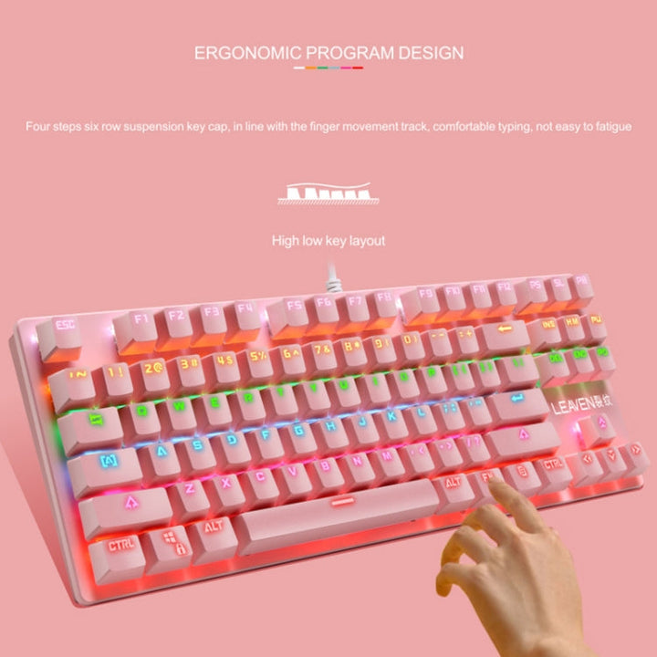 Lisslune | LEAVEN K550 87 Keys Green Shaft Gaming Athletic Office Notebook Punk Mechanical Keyboard, Cable Length: 1.8m (Pink)