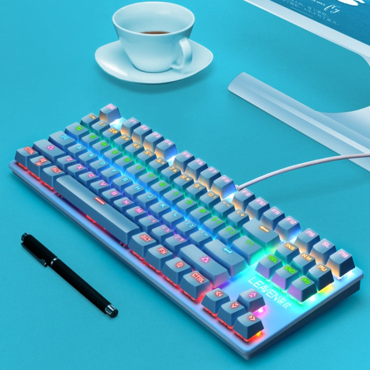Lisslune | LEAVEN K550 87 Keys Green Shaft Gaming Athletic Office Notebook Punk Mechanical Keyboard, Cable Length: 1.8m(Blue)