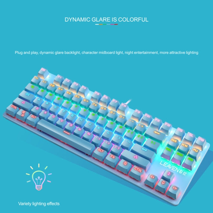 Lisslune | LEAVEN K550 87 Keys Green Shaft Gaming Athletic Office Notebook Punk Mechanical Keyboard, Cable Length: 1.8m(Blue)