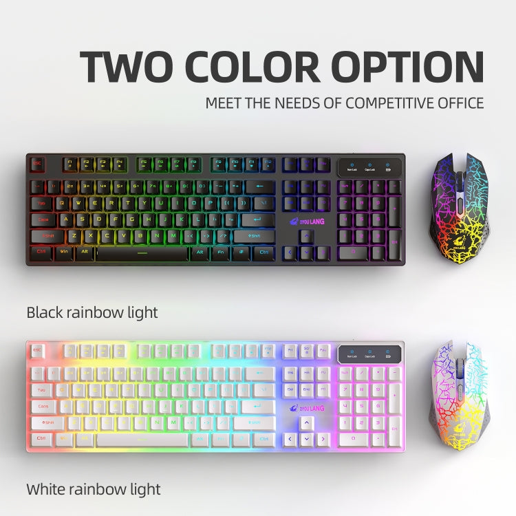 Lisslune | ZIYOULANG T3 Wireless Charging Gaming Illuminated Keyboard and Mouse Set (Black Rainbow Light)