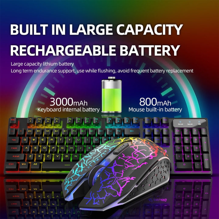 Lisslune | ZIYOULANG T3 Wireless Charging Gaming Illuminated Keyboard and Mouse Set (Black Rainbow Light)