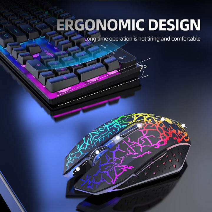 Lisslune | ZIYOULANG T3 Wireless Charging Gaming Illuminated Keyboard and Mouse Set (Black Rainbow Light)