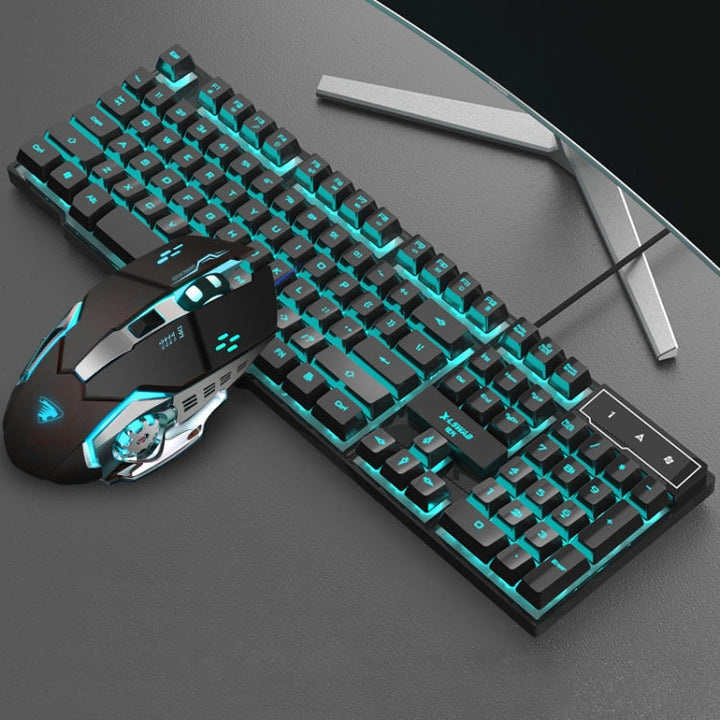 Lisslune | X-L SWAB GX50 Computer Manipulator Feel Wired Keyboard + Macro Programming Mouse, Color: Black Ice Blue