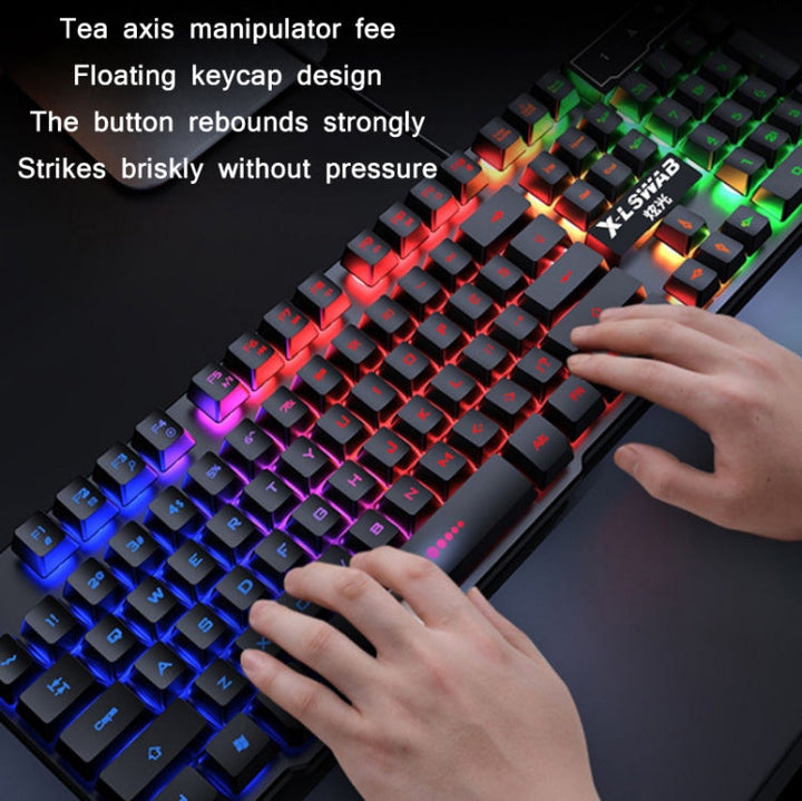 Lisslune | X-L SWAB GX50 Computer Manipulator Feel Wired Keyboard + Macro Programming Mouse, Color: Black Ice Blue