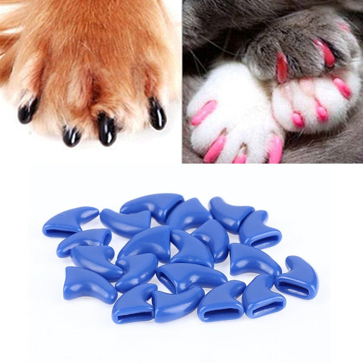 20 pieces silicone soft cat claw caps / cat paw / pet claw protection / cat nail cover, size:S(Blue)