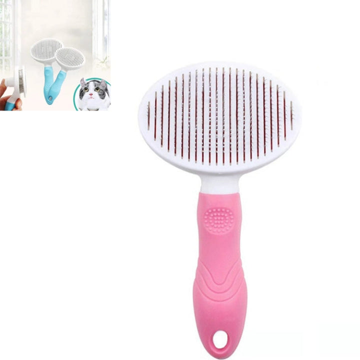 Pet Cat and Dog Hair Removal Beauty Styling Comb Automatic Hair Loss Self-Cleaning Needle Comb (Pink)