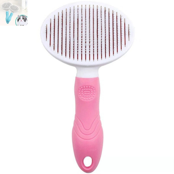 Pet Cat and Dog Hair Removal Beauty Styling Comb Automatic Hair Loss Self-Cleaning Needle Comb (Pink)