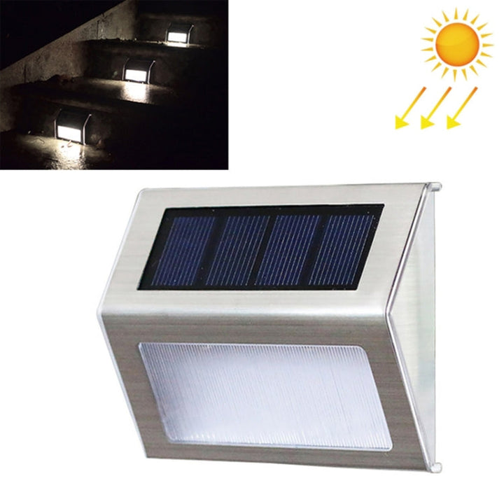 Lisslune | 2PCS Solar Stainless Steel 3 LED Stair Wall Lamp Outdoor Garden Fence Light (White Light)