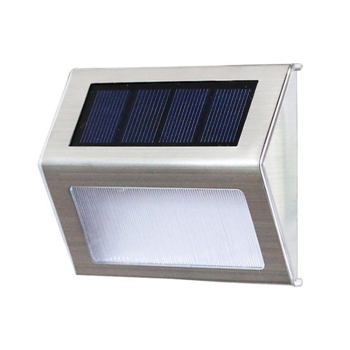 Lisslune | 2PCS Solar Stainless Steel 3 LED Stair Wall Lamp Outdoor Garden Fence Light (White Light)