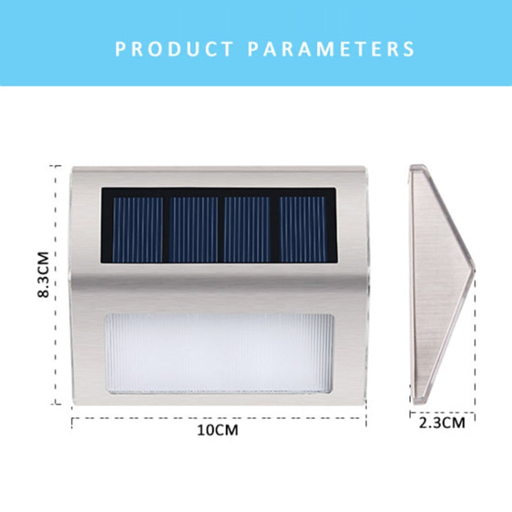 Lisslune | 2PCS Solar Stainless Steel 3 LED Stair Wall Lamp Outdoor Garden Fence Light (White Light)
