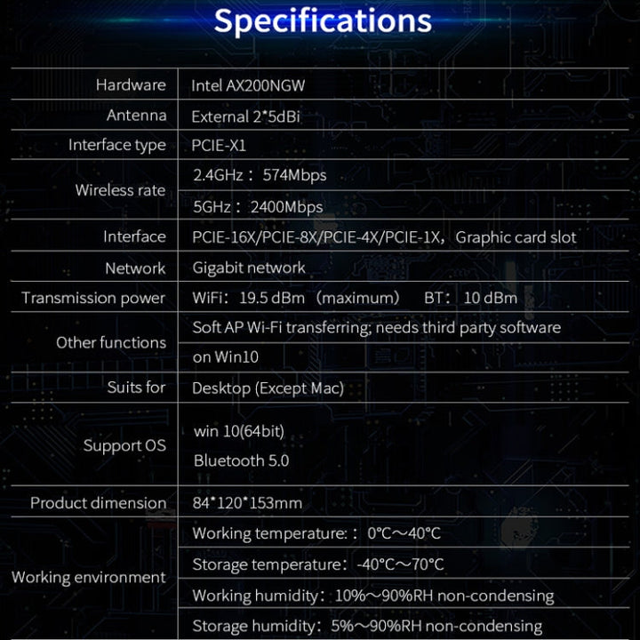 Lisslune | CF-AX200 SE 3000Mbps PCI-E Dual Band Frequency Bluetooth Wireless Network Card