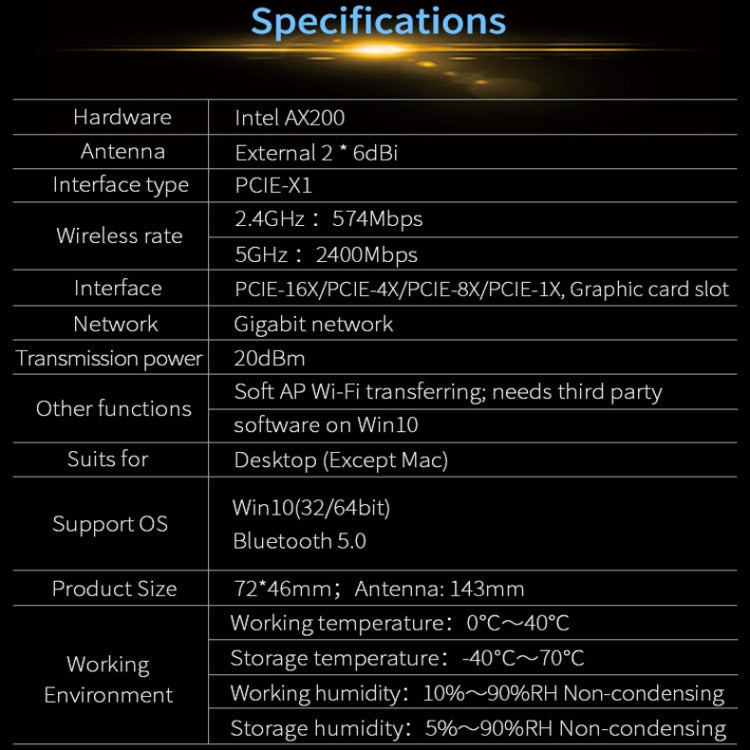 Lisslune | COMFAST Gaming Game 3000Mbps Gigabit Dual-Frequency Wireless Desktop Computer PCIE Wireless Network Card, Coverage: AX200