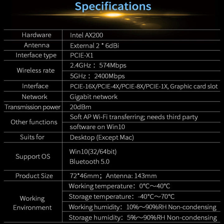 Lisslune | COMFAST Gaming Game 3000Mbps Gigabit Dual-Frequency Wireless Desktop Computer PCIE Wireless Network Card, Coverage: AX200