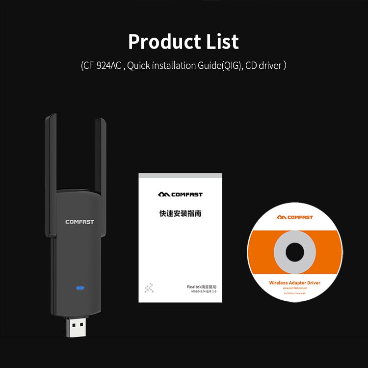Lisslune | COMFAST CF-924AC V2 1200Mbps Dual-Band Gigabit USB Computer WIFI Receiver High-Performance Wireless Network Card