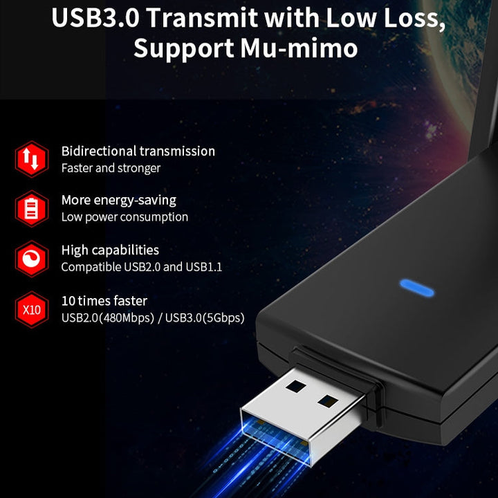 Lisslune | COMFAST CF-924AC V2 1200Mbps Dual-Band Gigabit USB Computer WIFI Receiver High-Performance Wireless Network Card