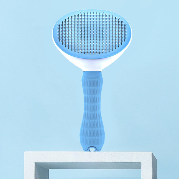 Stainless Steel Needle Automatic Cleaning Pet Hair Removal Dog Brush Pet Comb (Blue Thick Needle)