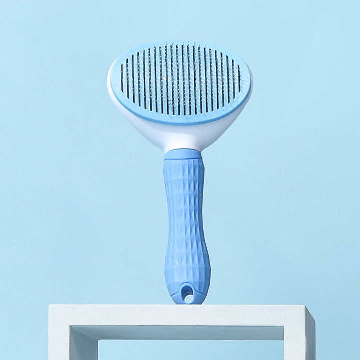 Stainless Steel Needle Automatic Cleaning Pet Hair Removal Dog Brush Pet Comb (blue fine needle)