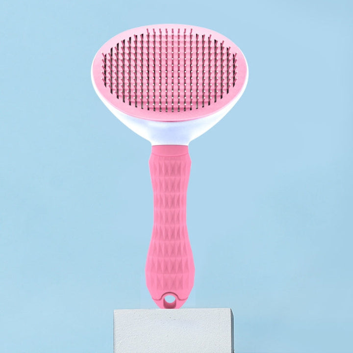 Stainless steel needle automatic cleaning pet hair removal dog brush pet comb (Pink thick needle)