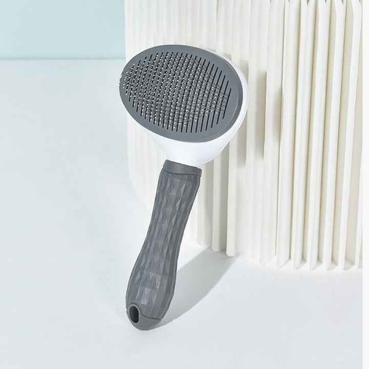 Stainless Steel Needle Automatic Cleaning Pet Hair Removal Dog Brush Pet Comb (Gray Fine Needle)