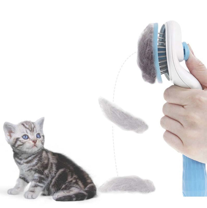 Stainless steel needle automatic cleaning pet hair removal dog brush pet comb (Pink thick needle)
