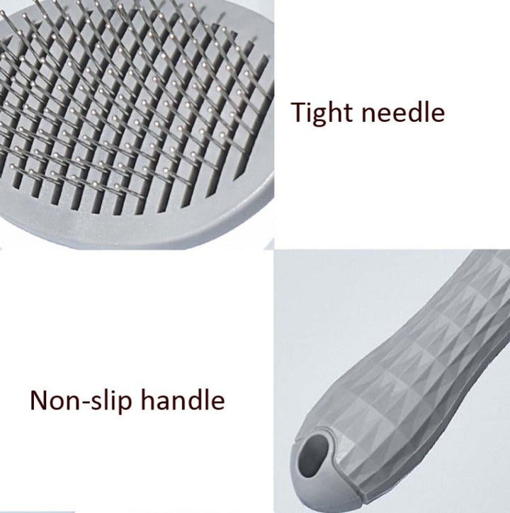 Stainless steel needle automatic cleaning pet hair removal dog brush pet comb (Pink thick needle)