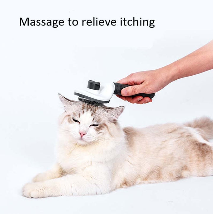 Stainless steel needle automatic cleaning pet hair removal dog brush pet comb (Pink thick needle)