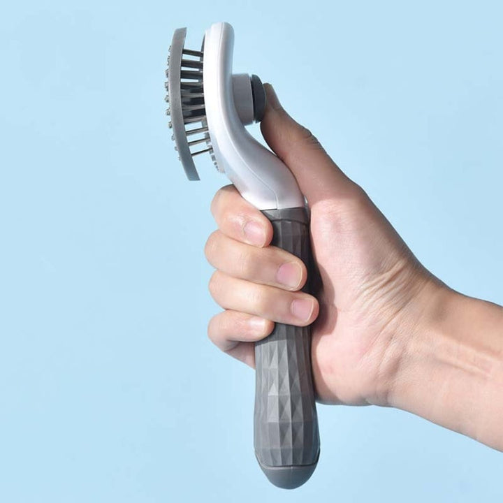 Stainless Steel Needle Automatic Cleaning Pet Hair Removal Dog Brush Pet Comb (Gray Thick Needle)
