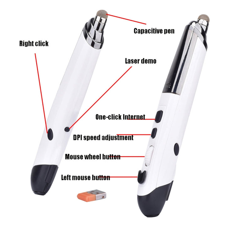 Lisslune | PR-08 1600DPI 6 Buttons 2.4G Wireless Electronic Whiteboard Pen Multifunction Pen Mouse PPT Flip Pen (Blue)