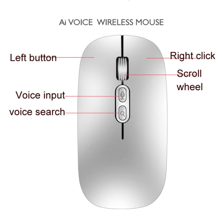 Lisslune | M103 1600DPI 5 Buttons 2.4G Wireless Mouse Charge Ai Intelligent Voice Office Mouse, Supports 28 Languages (Grey)
