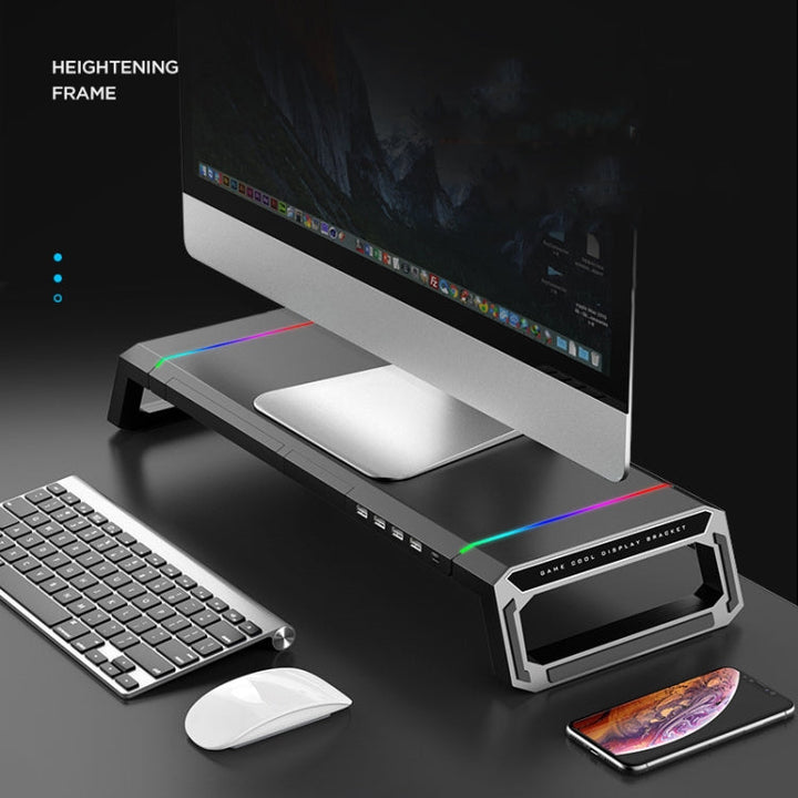 Lisslune | ICE COOREL T1 Monitor Elevated Rack Foldable Laptop Stand With RGB Lighting & 4xUSB2.0 Extension Interface (Obsidian Black)