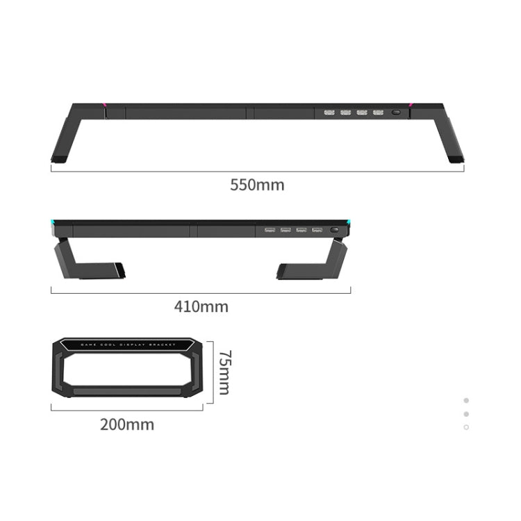 Lisslune | ICE COOREL T1 Monitor Elevated Rack Foldable Laptop Stand With RGB Lighting & 4xUSB2.0 Extension Interface (Obsidian Black)