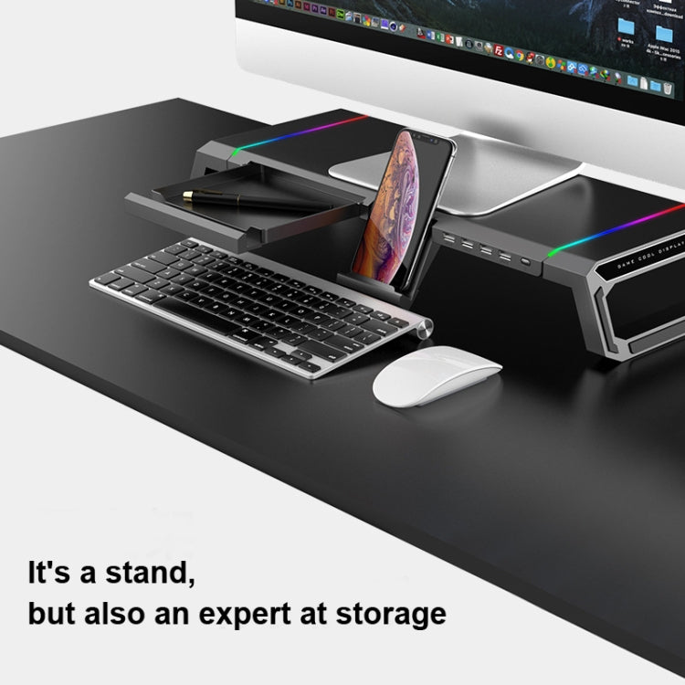 Lisslune | ICE COOREL T1 Monitor Elevated Rack Foldable Laptop Stand With RGB Lighting & 4xUSB2.0 Extension Interface (Obsidian Black)