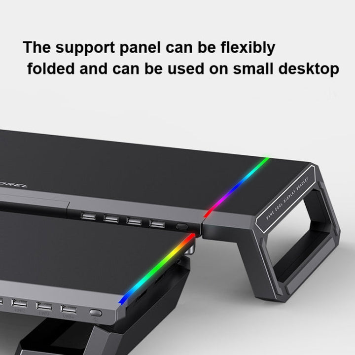 Lisslune | ICE COOREL T1 Monitor Elevated Rack Foldable Laptop Stand With RGB Lighting & 4xUSB2.0 Extension Interface (Obsidian Black)