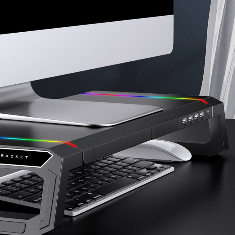 Lisslune | ICE COOREL T1 Monitor Elevated Rack Foldable Laptop Stand With RGB Lighting & 4xUSB2.0 Extension Interface (Obsidian Black)