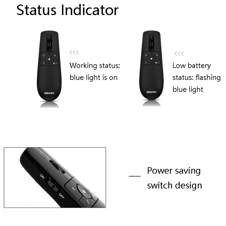 Lisslune | Deli 2.4GHz Laser Teaching Page Flip Pen Remote Control Play Area with Flying Mouse, Model: 2803 (Black) red light