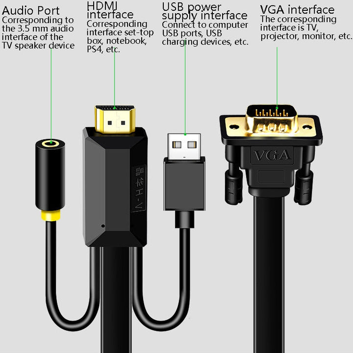 Lisslune | 10m JH HV10 1080P HDMI to VGA Cable Projector TV Box Computer Notebook Industrial Display Adapter Cable