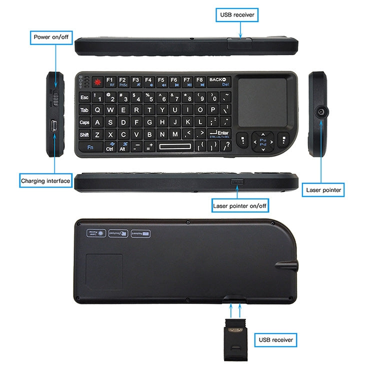 Lisslune | A8 Mini Wireless Mouse and Keyboard with Laser Touchpad Keyboard, Color: English White Backlight